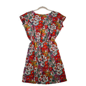 Asos Mini Dress Womens Size 4 Red Floral Elastic Waist Lightweight Boho